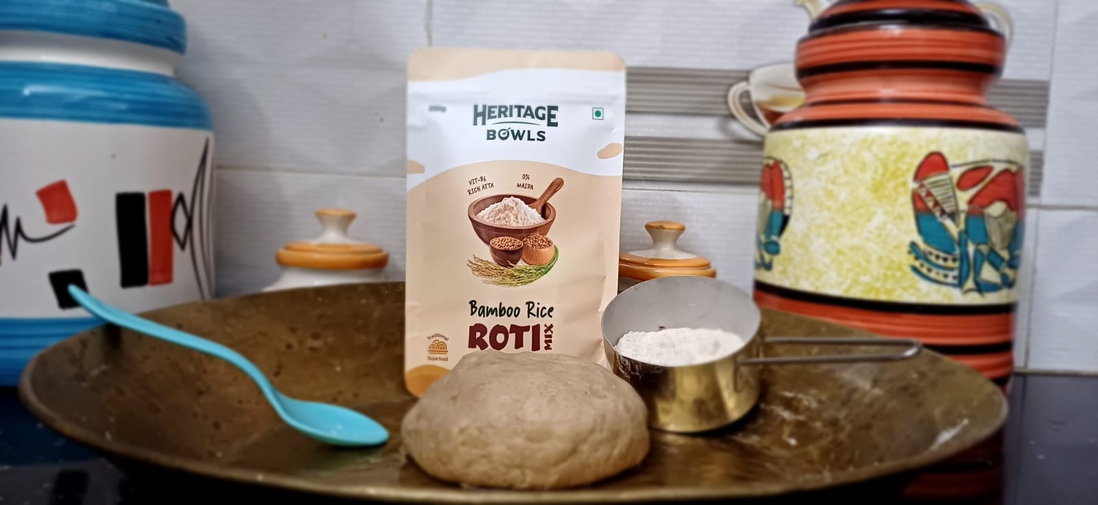 Load video: Making of Pizza using Heritage Bowls&#39; Bamboo Rice Roti Mix